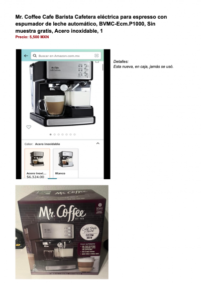 Mr. Coffee Cafe Barista Cafetera eléctrica para espresso con espumador de leche automático, BVMC-Ecm.P1000, Sin muestra gratis, Acero inoxidable, 1