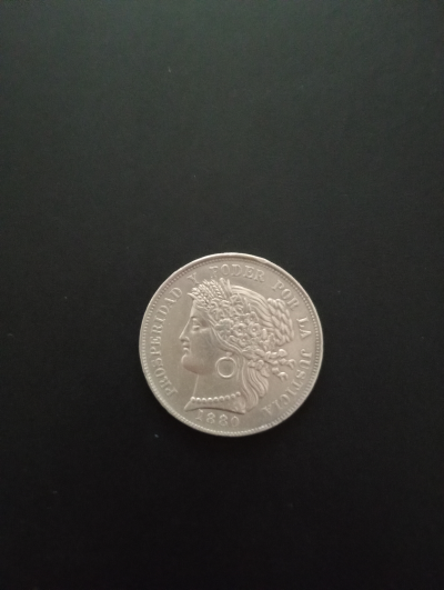 Moneda de 5 Pesetas de Plata Perú 1880