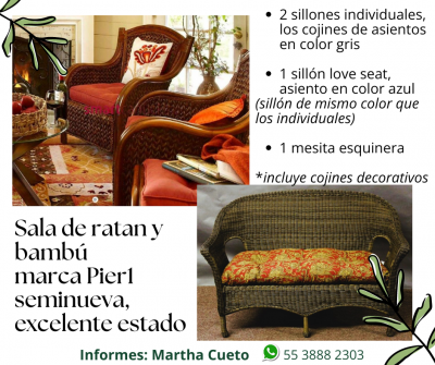 Sala de ratán, 3 piezas, 1 mesita esquinera