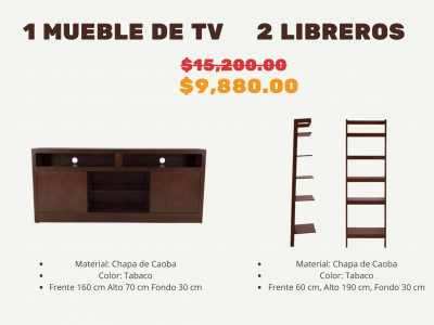 Paquete Mueble de TV + 2 Libreros