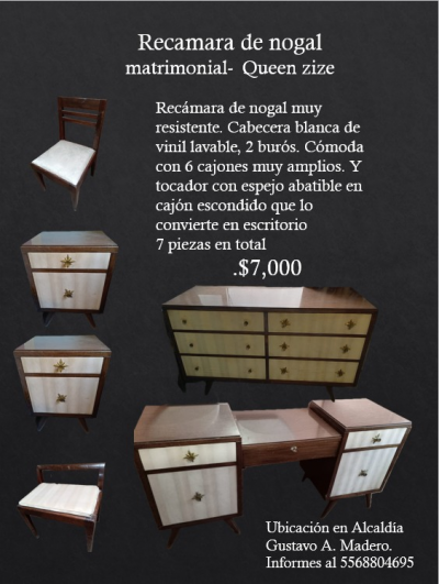 Recámara de nogal de 7 piezas