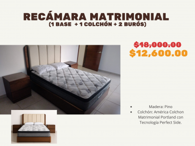 Recamara Matrimonial (1 base + 2 buros + 1 colchon)