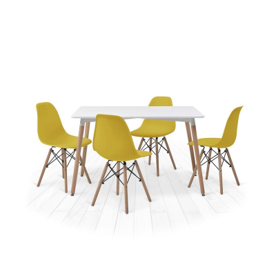 Comedor enciméra blanca y 4 sillas color amarillo