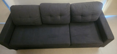 Kingshouse Sala Esquinera Modular 3 Plazas con Taburete de Madera | Tapizado tipo lino | Cojines con fundas removibles | Diseño moderno y elegante | Perfecta para sala o estancia  (Negro)